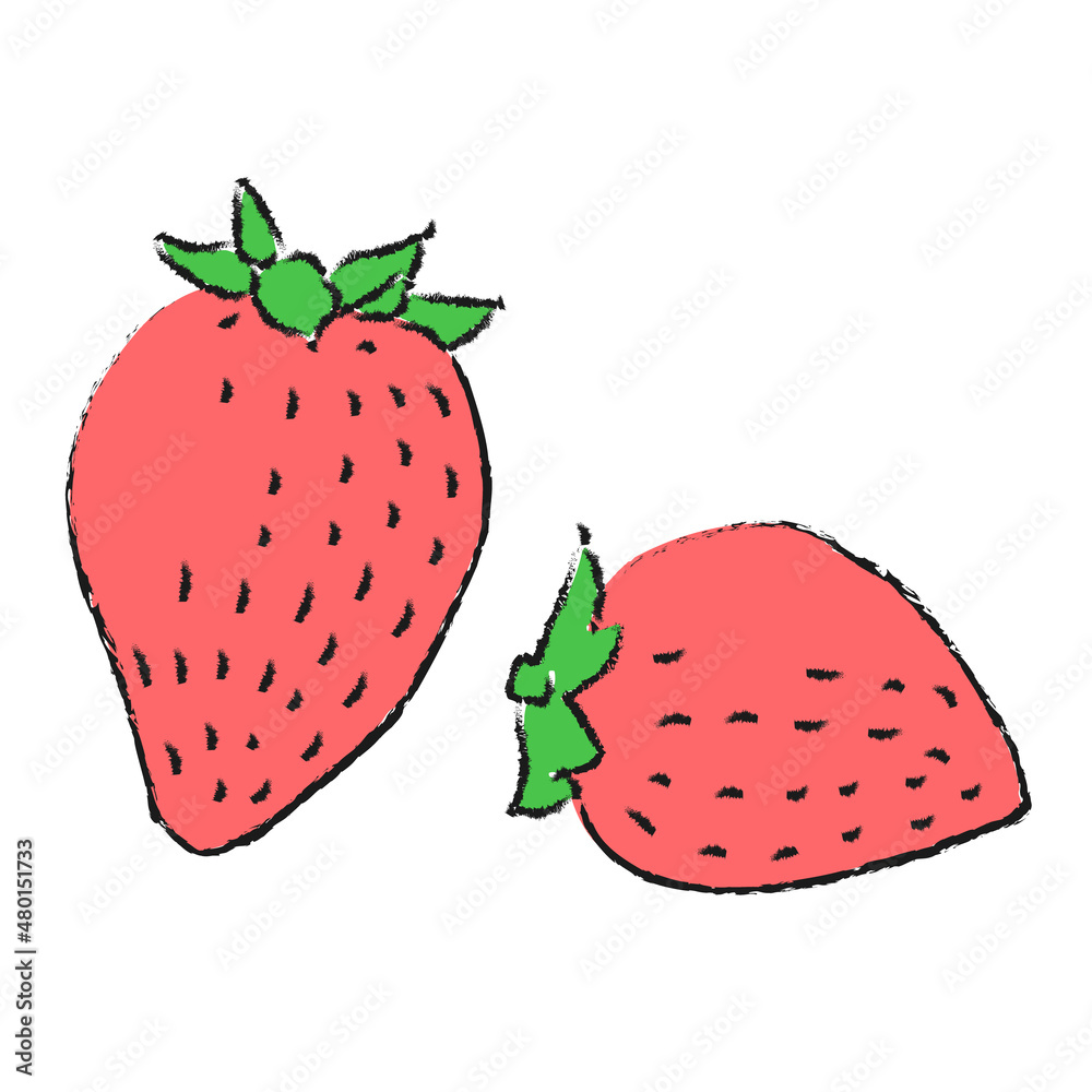 春のフルーツイラスト いちご カラー版 鉛筆風線 春のフルーツイラスト いちご カラー版 鉛筆風線