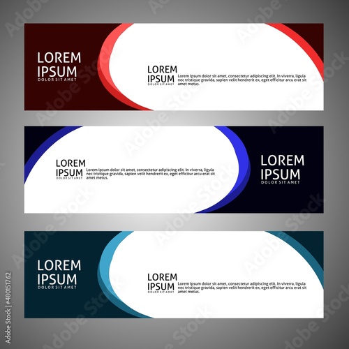 vector abstract banner design template, in three different colors.
