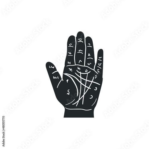 Palmistry Icon Silhouette Illustration. Magic Hand Fortune Vector Graphic Pictogram Symbol Clip Art. Doodle Sketch Black Sign.
