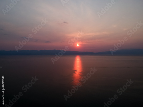 Colorful sunrise at lake Ohrid
