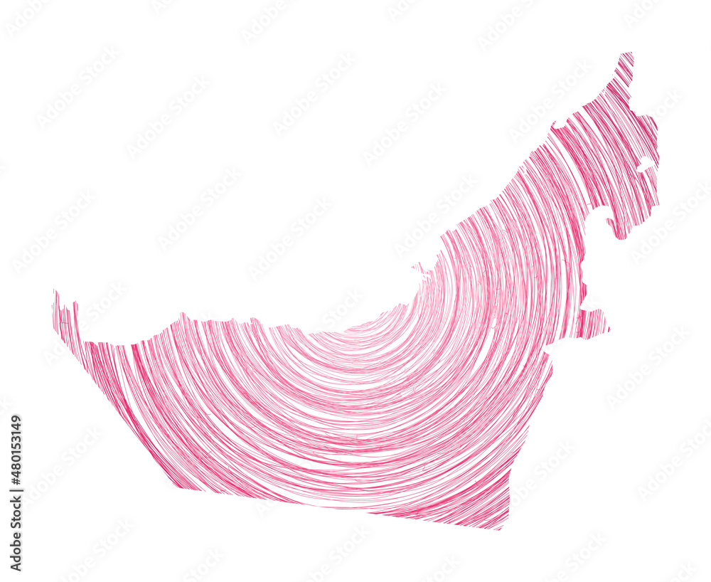 UAE map filled with concentric circles. Sketch style circles in shape ...