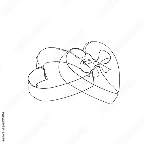 continuous line drawing gift box present with heart love shape illustration vector