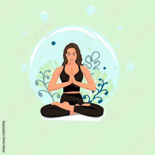 Girl in the lotus position  healthy lifestyle  nature  plants  water  air