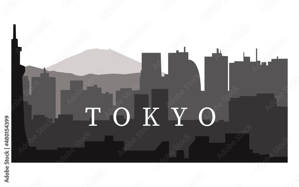 Tokyo silhouette, sun, mountains, city, Triple poster, banner, website page