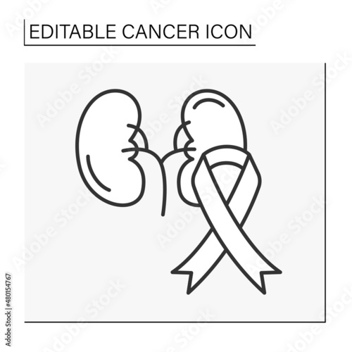  Disease line icon. Kidney cancer. Renal cell carcinoma.Tumors inside human internal organ. Healthcare concept. Isolated vector illustration. Editable stroke