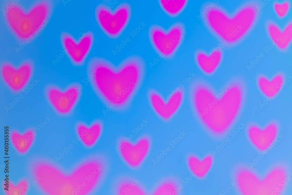 Blue background with pink hearts pattern. Valentine day sweet love wallpaper. Romantic graphic illustration background.