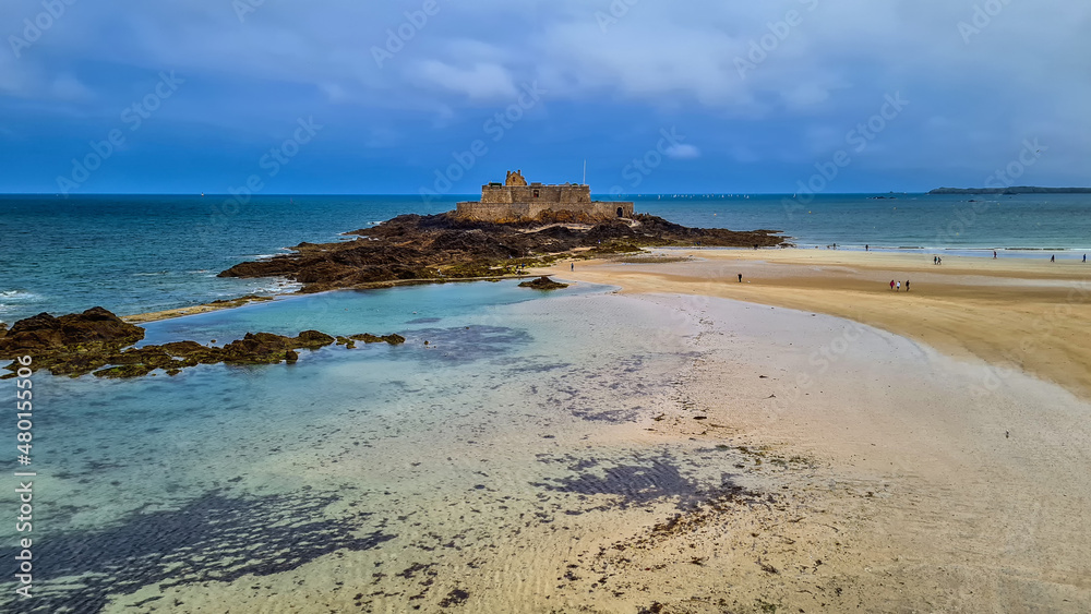 A View of Fort National from the beach in Saint Malo, Brittany, France