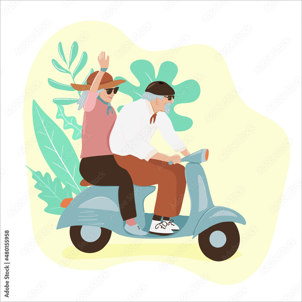 active senior couple on motorcycle 