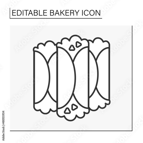  Baking line icon. Cannolis dessert.Deep-fried tube filled with ricotta cheese.Bakery concept. Isolated vector illustration.Editable stroke