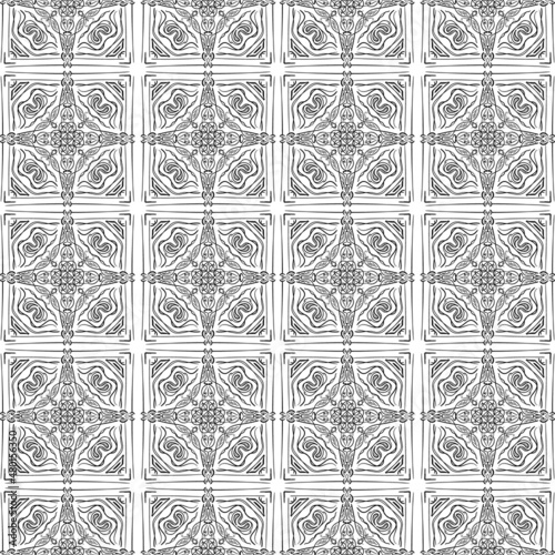 Abstract seamless one-color geometric tile pattern with various elements