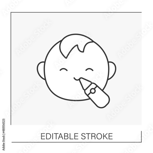  Nasal aspirator line icon. Treatment for toddlers. Childhood concept. Isolated vector illustration. Editable stroke