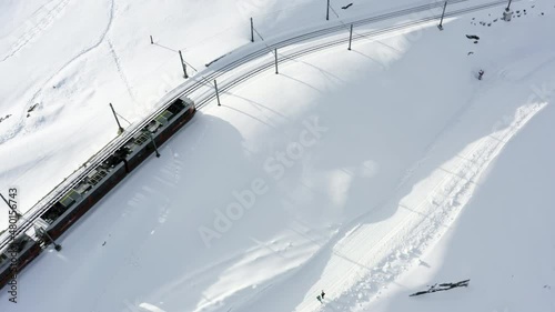 Aerial view of the rack railway to the Gornergrat in switzerland. photo