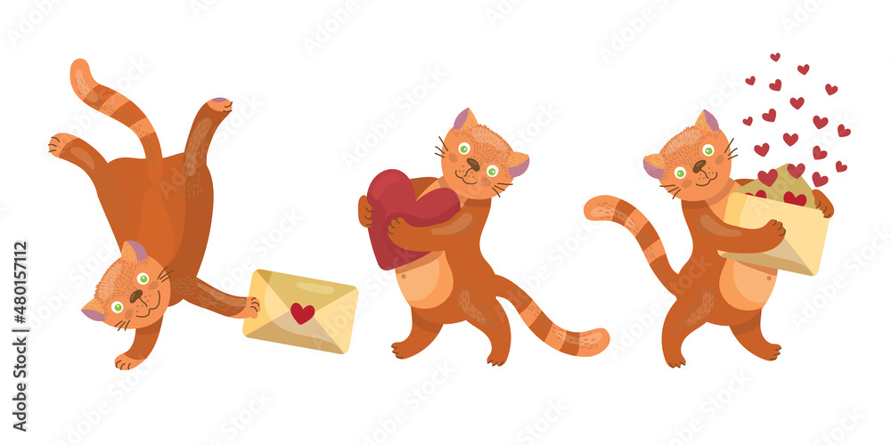 Cats with hearts and love letters n different poses Cats with hearts and love letters n different poses