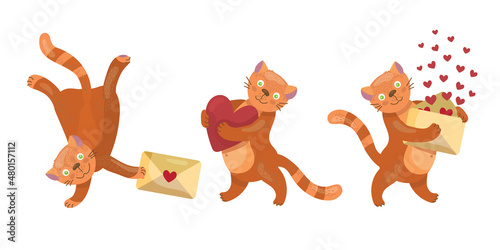 Cats with hearts and love letters n different poses