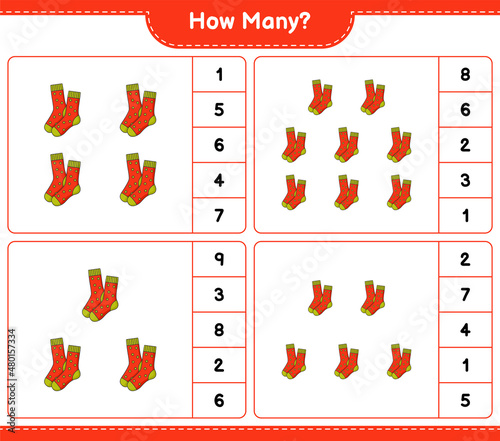 Counting game, how many Socks. Educational children game, printable worksheet, vector illustration © Pure Imagination
