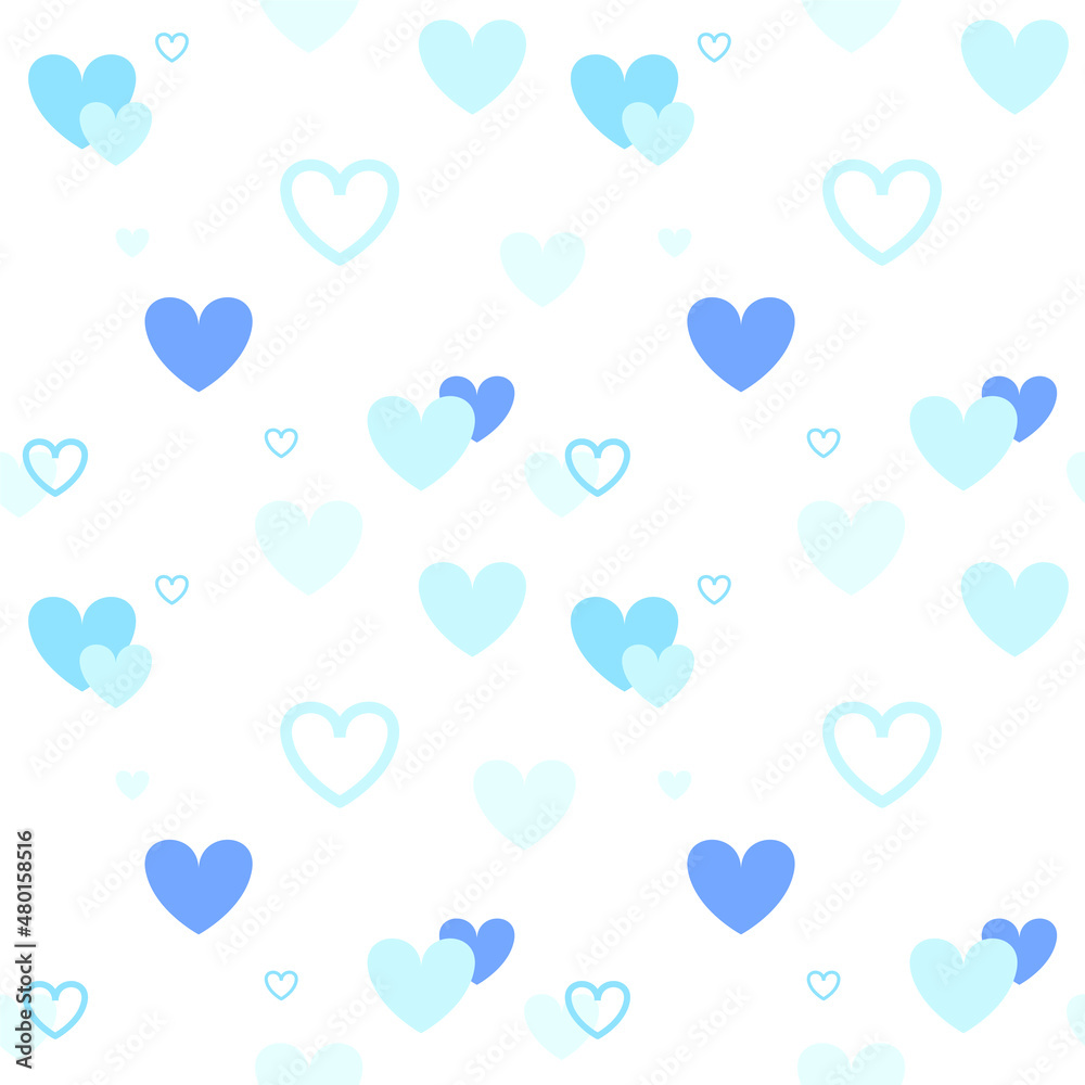 Cute illustration of blue heart. seamless pattern. can be used for wallpaper, wrapping paper, background, cover, fabric, textile, apparel