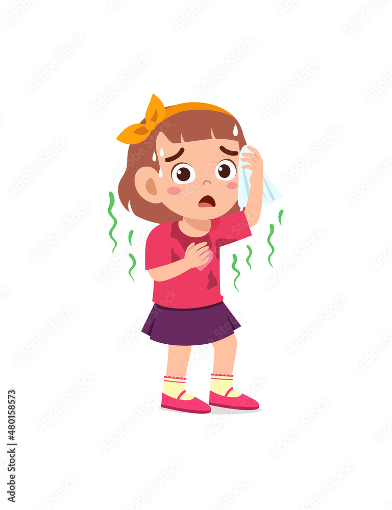 cute little girl have sweaty body and bad smell