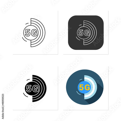 5g wifi icons set.5th generation internet network connection. Wireless mobile devices telecommunication and networking.Collection of icons in linear, filled, color styles.Isolated vector illustrations