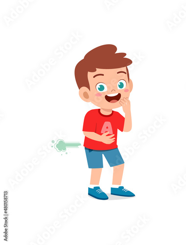 cute little boy can not hold fart and feel shame