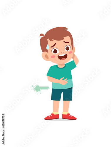 cute little boy can not hold fart and feel shame