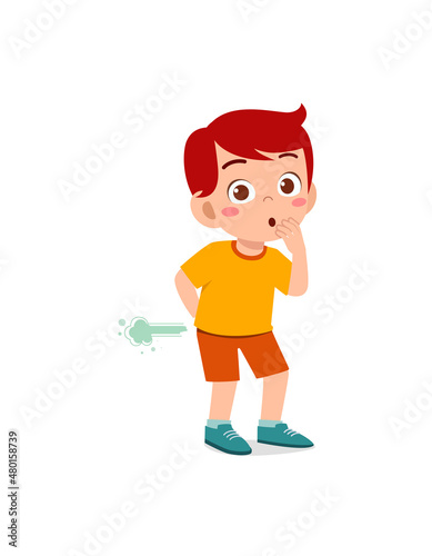 cute little boy can not hold fart and feel shame