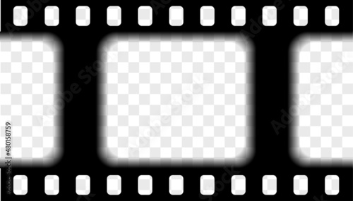 Old frame. Black photographic tape on a transparent background. Film strip negative. Vector illustration.