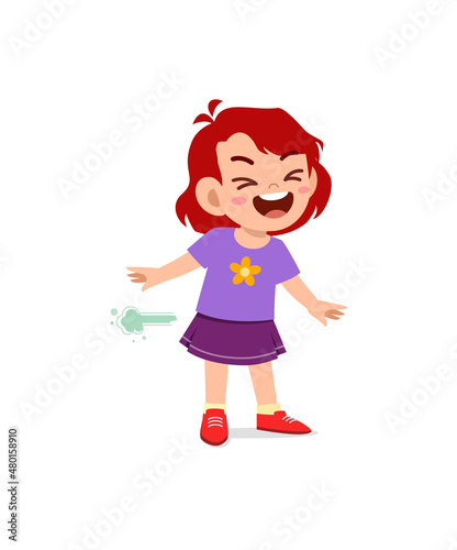 cute little girl can not hold fart and feel shame