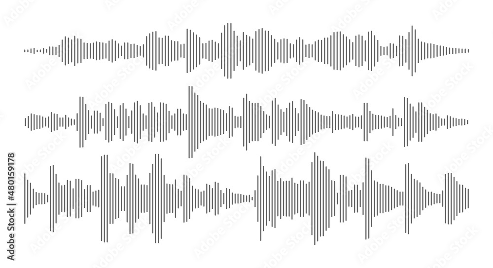 Vector sound, music and audio waves. Voice, radio frequency waveforms