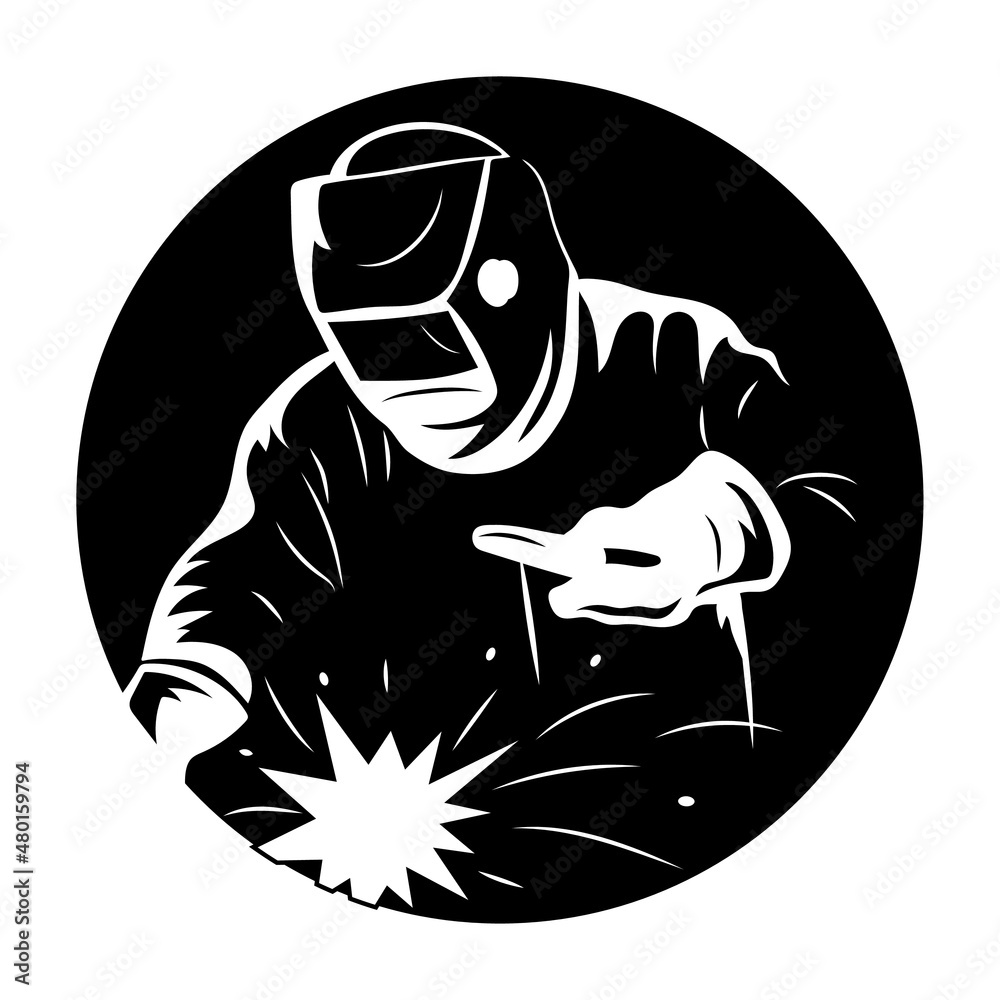 Workshop logo. Vector illustration of a worker on a white background