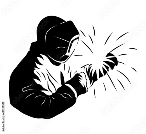 Workshop logo. Vector illustration of a worker on a white background.