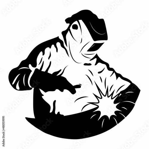 Workshop logo. Vector illustration of a worker on a white background.