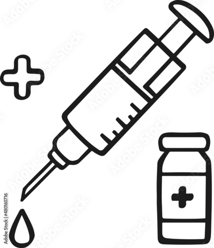 Anesthesia syringe injection icon drawn by hand vector