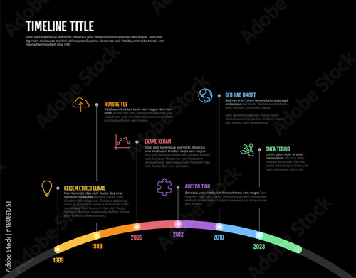 Fototapeta Infographic dark Company Milestones arc curved thick line Timeline Template