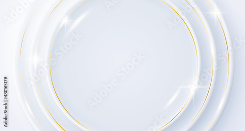 White plates on white table. Top view. 
