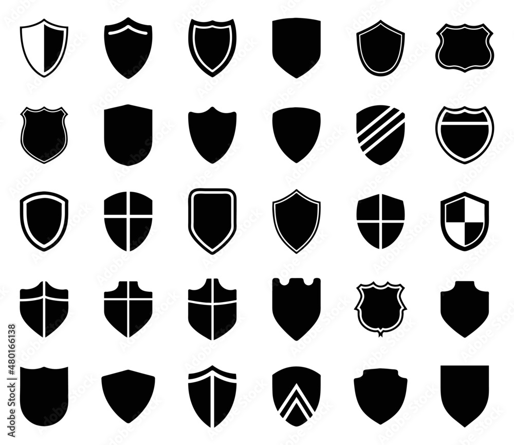 Set of black icons shields