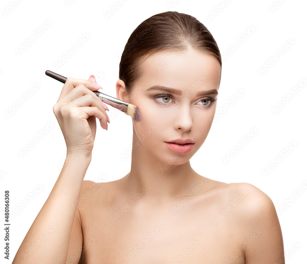Beautiful Young Woman with Clean Fresh Skin isolated on white background Beautiful Young Woman with Clean Fresh Skin isolated on white background