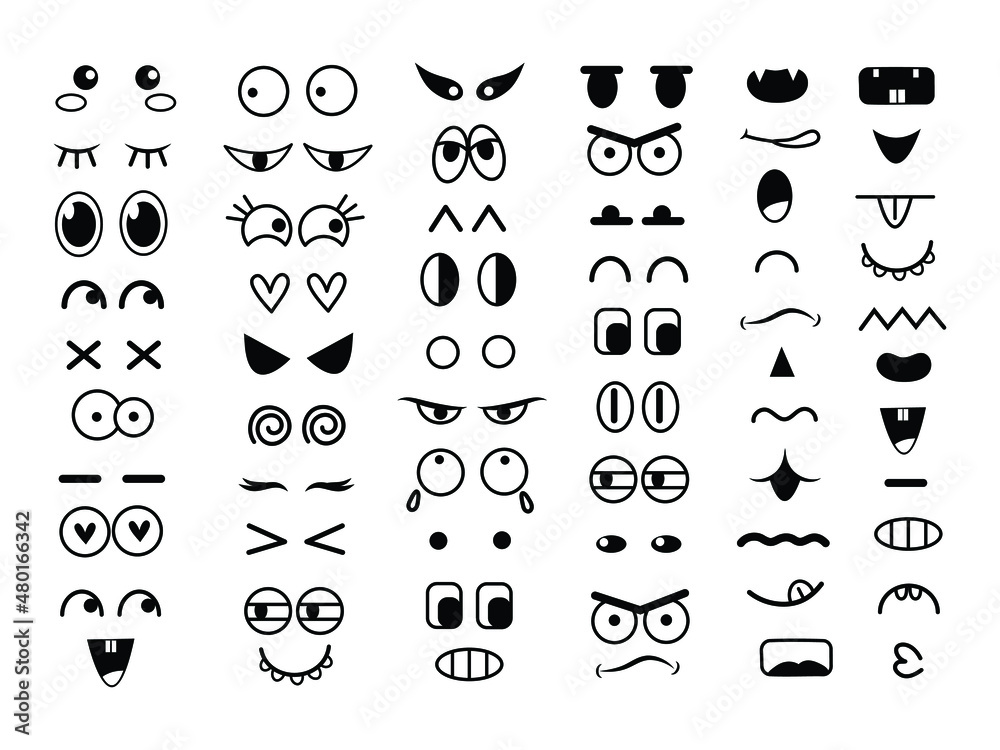 Vecteur Stock Set of cute funny eyes and mouths. Collection of cute