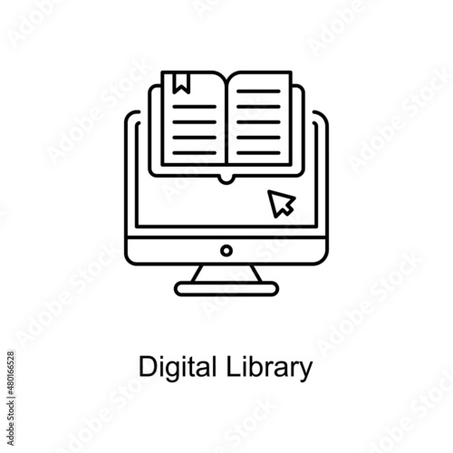 Digital Library vector Outline Icon Design illustration. Educational Technology Symbol on White background EPS 10 File