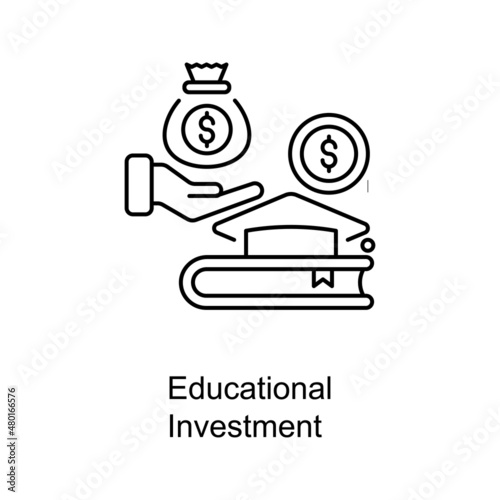 Educational Investment vector Outline Icon Design illustration. Educational Technology Symbol on White background EPS 10 File