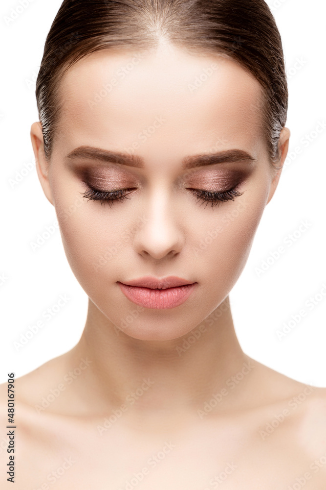 Beautiful Young Woman with Clean Fresh Skin isolated on white background Beautiful Young Woman with Clean Fresh Skin isolated on white background