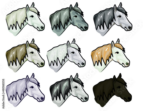 Vector digital illustration: Horse competition avatar colorful set