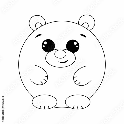 Fototapeta Naklejka Na Ścianę i Meble -  Cute cartoon round Bear. Draw illustration in black and white