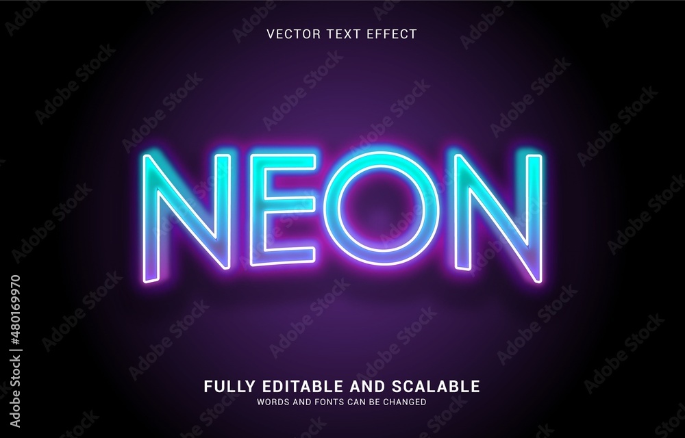 editable text effect, Neon Light style