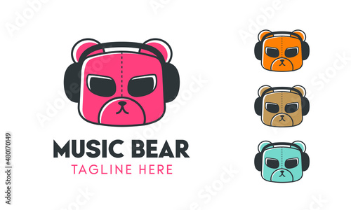 Cool Music Bear with Headphones Logo Design Concept