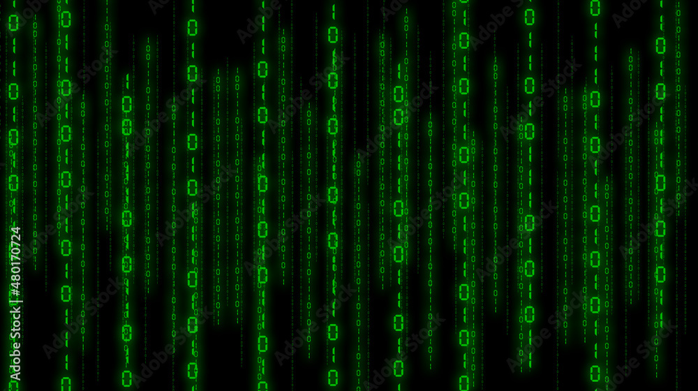 Background in a matrix style. Falling binary numbers. Green is dominant color. Background in a matrix style. Falling binary numbers. Green is dominant color.