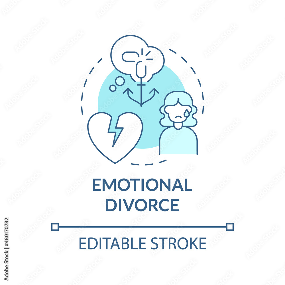 Emotional divorce turquoise concept icon. Painful breakdown. Separation abstract idea thin line illustration. Isolated outline drawing. Editable stroke. Roboto-Medium, Myriad Pro-Bold fonts used