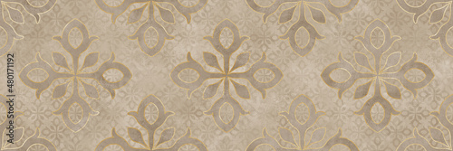 Beige ornament pattern with cement texture background