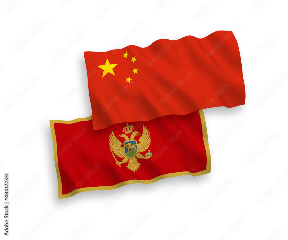 Flags of Montenegro and China on a white background Flags of Montenegro and China on a white background