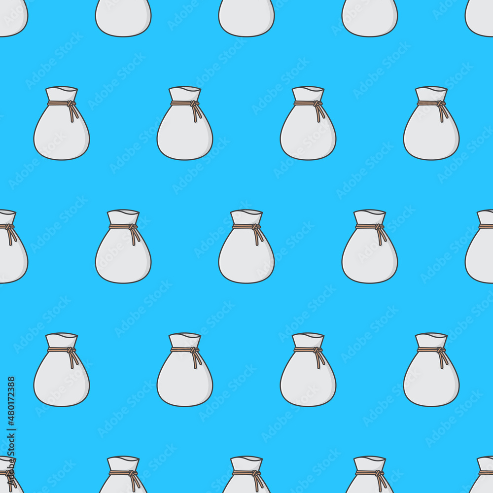 Tied Sack Seamless Pattern On A Blue Background. Bag Theme Vector Illustration