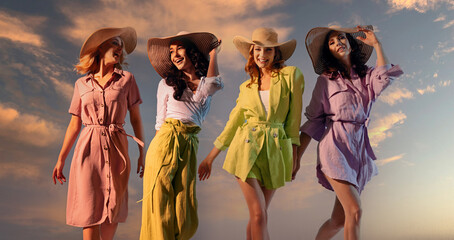 Beautiful young women , summer fashion concept